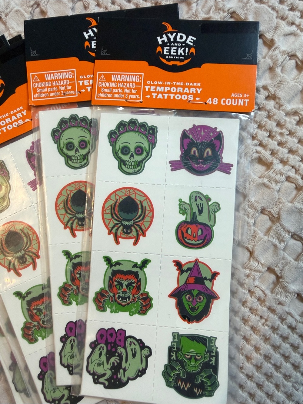Glow-In-The-Dark Halloween Temporary Tattoos - Multi-Color (Pack of 48)